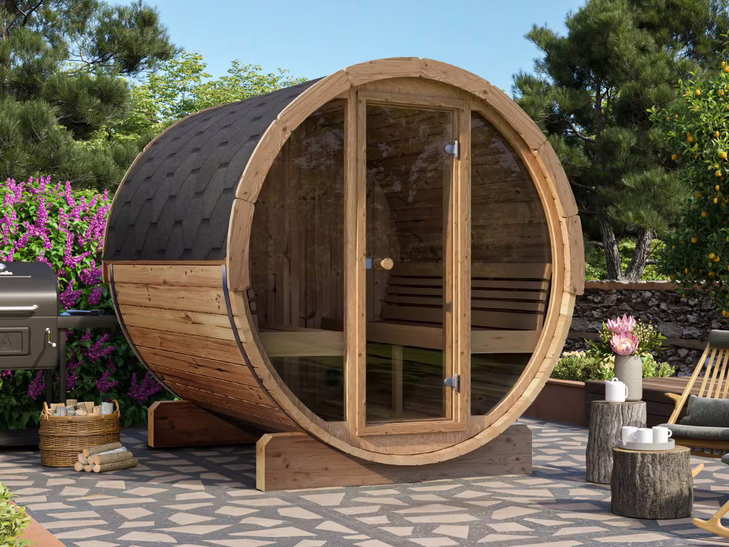 Fjordholz Fass-Sauna Modell Ergonomic 180 mit Voll