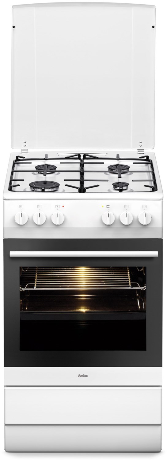 SHEG 11557 W Gas-Kombi-Standherd weiß, 69 l, 50 cm breit, A, 4 Gaskochstellen