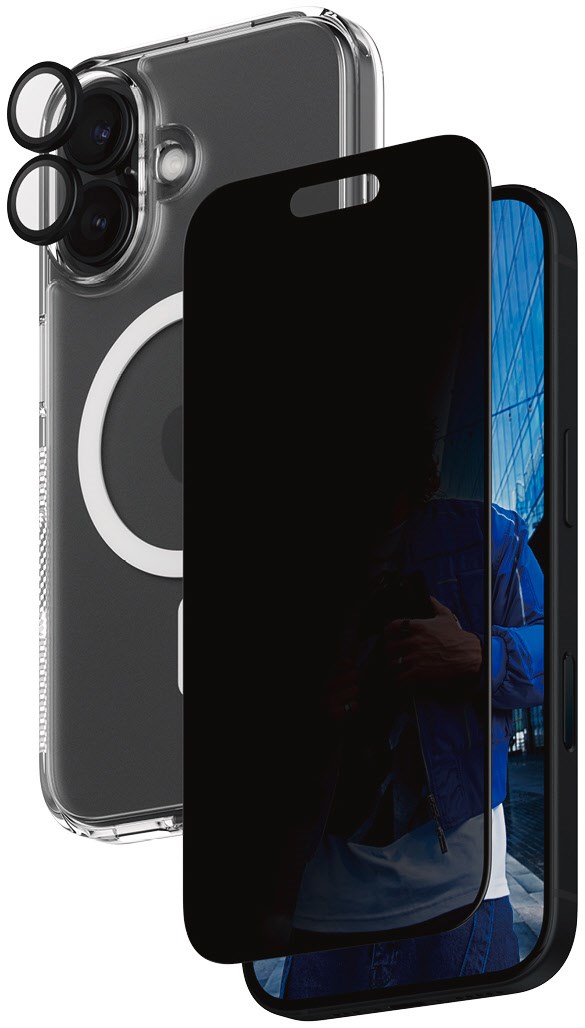 3-in-1 Schutz-Set Privacy für iPhone 16 transparent