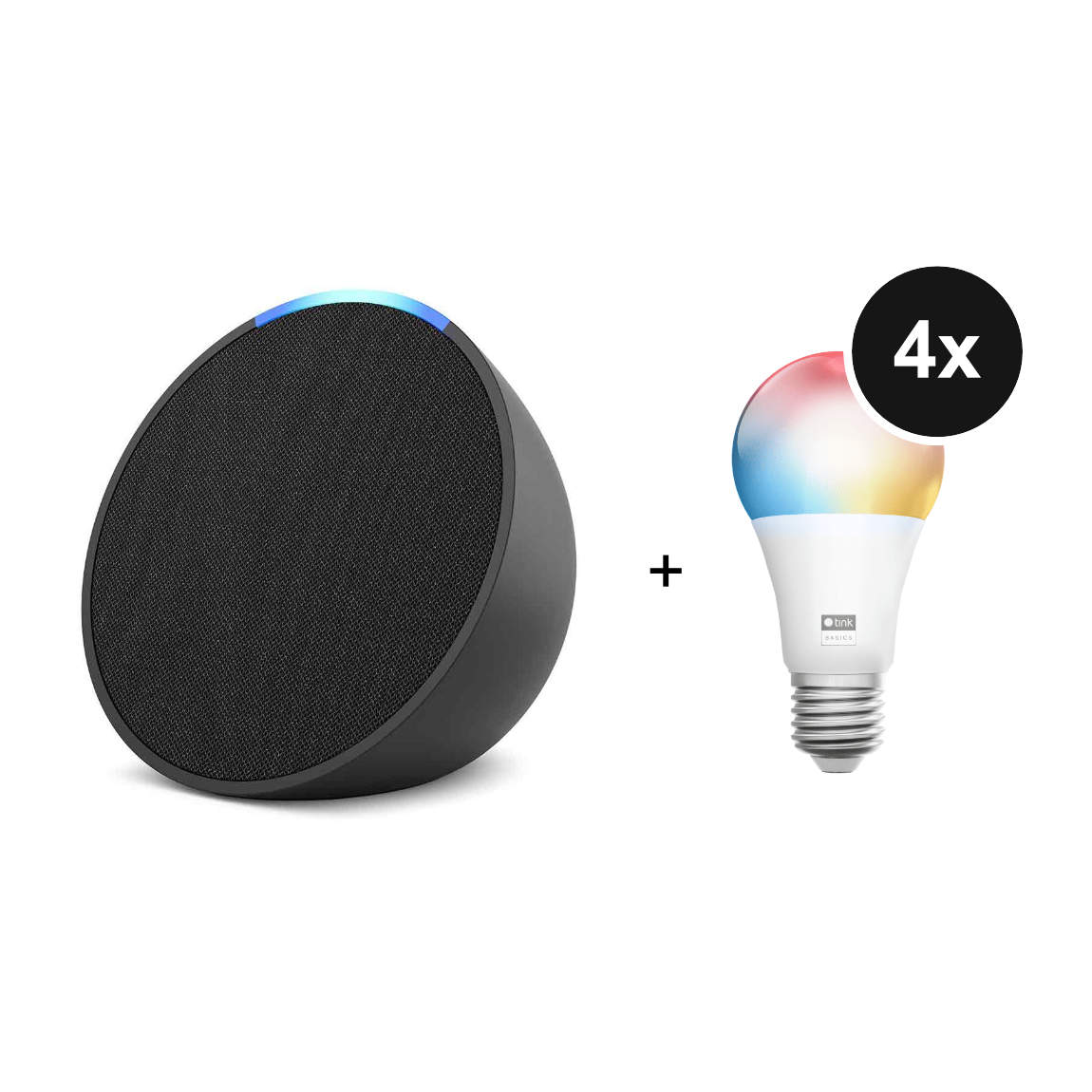 Amazon Starter Set - mit Echo Pop (Neueste Gen.) + 4 tink Basics Matter White & Color E27 Bulbs