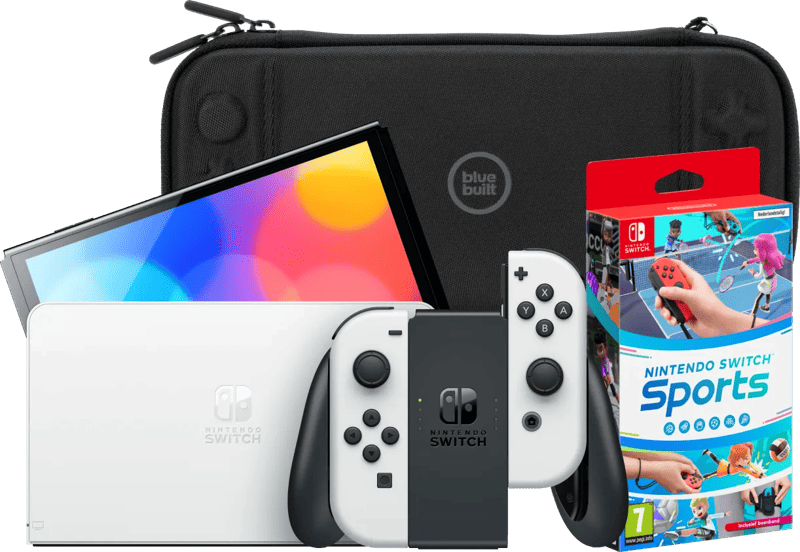 Nintendo Switch OLED Weiß + Nintendo Switch Sports + BlueBuilt Schutzhülle