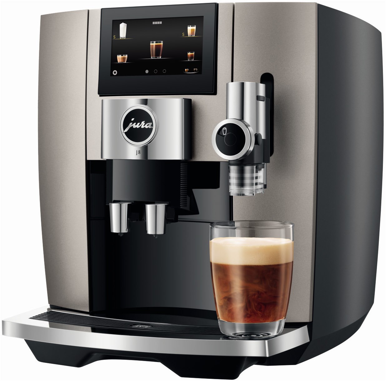 J8 Kaffee-Vollautomat Midnight Silver (EA), Latte Macchiato/Cappuccino/Milchkaffee, 15 bar, 1,9 l, silber