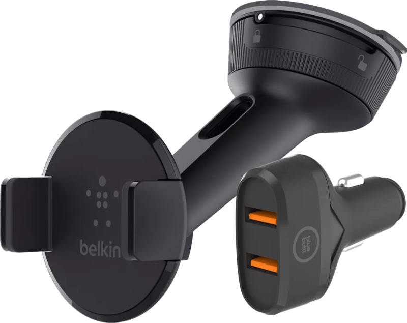 Belkin Handyhalterung Auto Armaturenbrett/Windschutzscheibe + BlueBuilt Autoladegerät Quick Charge 18W