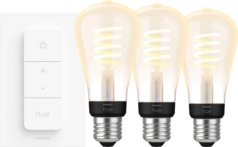 Philips Hue Filament White Ambiance Edison 3er-Pack + Dimmer
