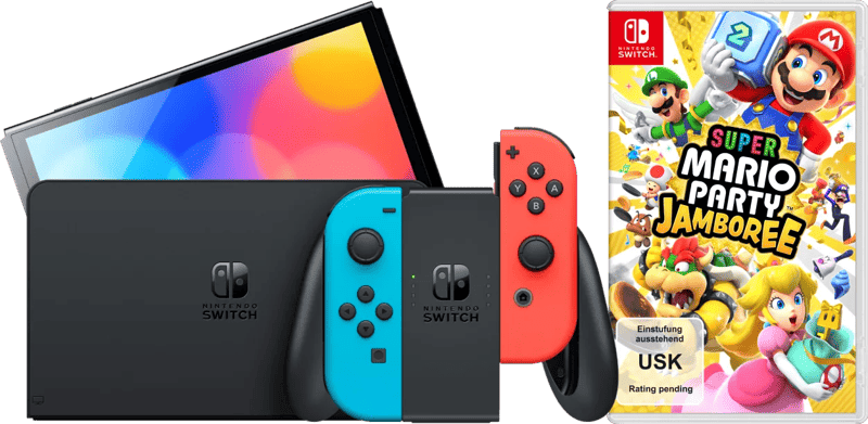 Nintendo Switch OLED Blau/Rot + Mario Party Jamboree