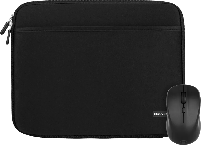 BlueBuilt Laptophülle Breite 33 cm 14 Zoll M Schwarz + Nexum kabellose Maus