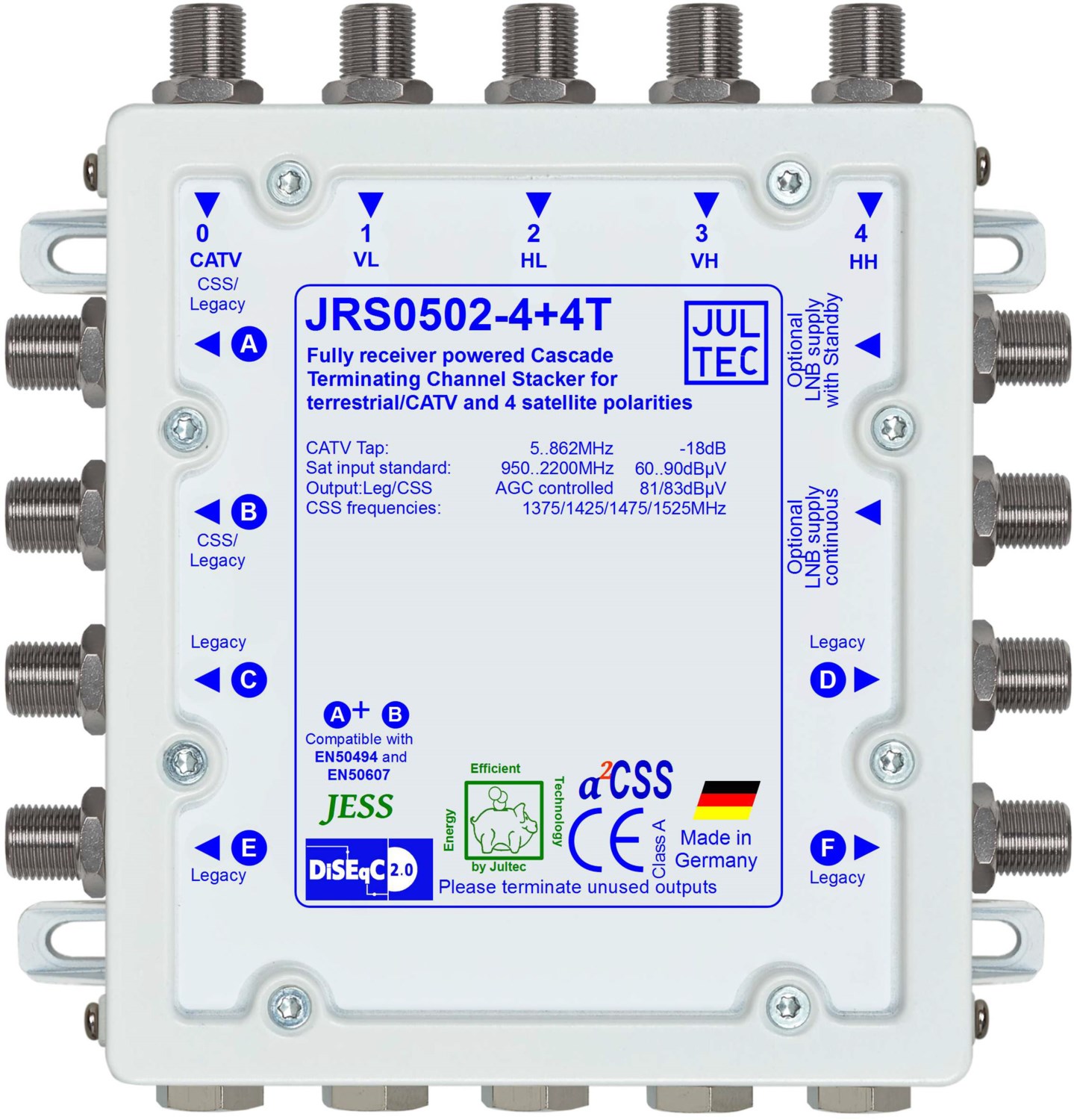 JRS 0502-4+4T Einkabelum. 5/4+5/2x4 Unicable-Multischalter