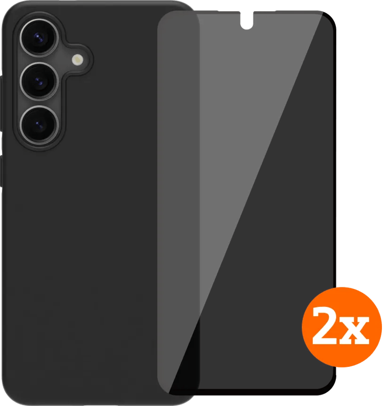 BlueBuilt Samsung Galaxy S25 Backcover Schwarz + Displayschutz mit Blickschutzfilter Doppelpack
