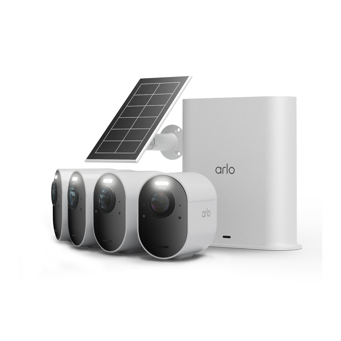 Arlo Starter Set - mit SmartHub, 4 Ultra 3 4K-Außenkameras + Solar Panel - Weiß