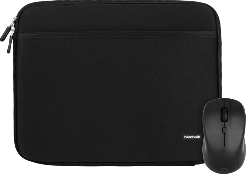BlueBuilt Laptophülle Breite 33 cm 14 Zoll S Schwarz + Nexum kabellose Maus