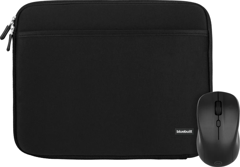 BlueBuilt Laptophülle Breite 30 cm 12 - 13 Zoll Schwarz + Nexum kabellose Maus