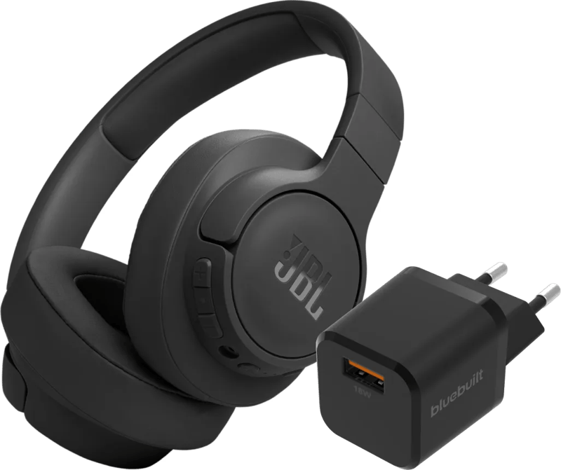 JBL Tune 770NC Schwarz + BlueBuilt Quick-Charge-Ladegerät mit USB-A-Port 18 W Schwarz