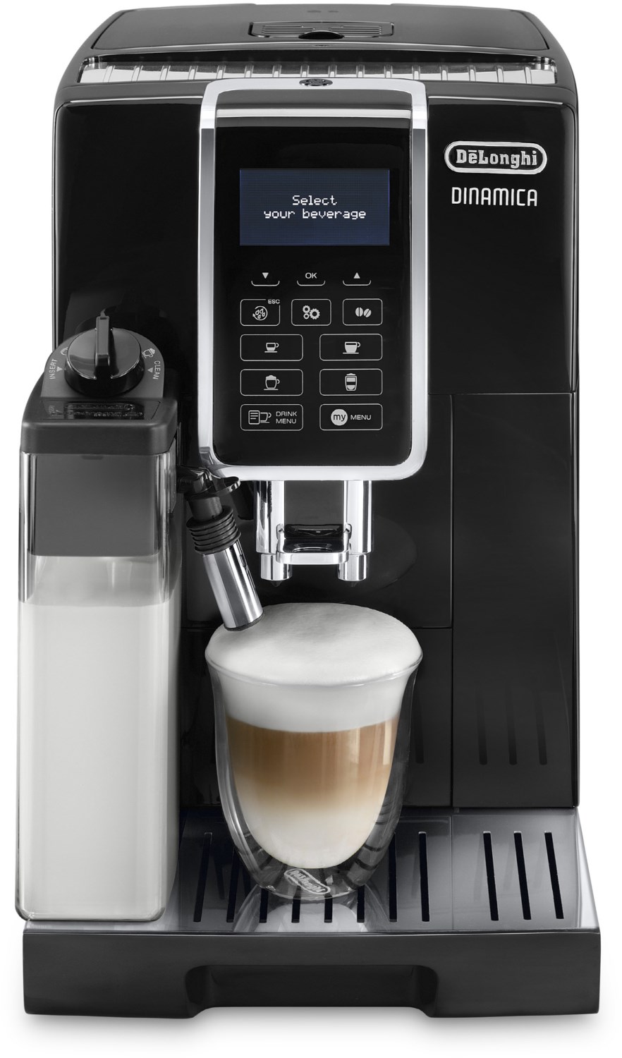 ECAM 350.55.B Dinamica IFD Kaffee-Vollautomat schwarz, Milchbehälter, Latte Macchiato/Cappuccino, Stahl-Kegel-Mahlwerk, 15 bar, 1,8 l