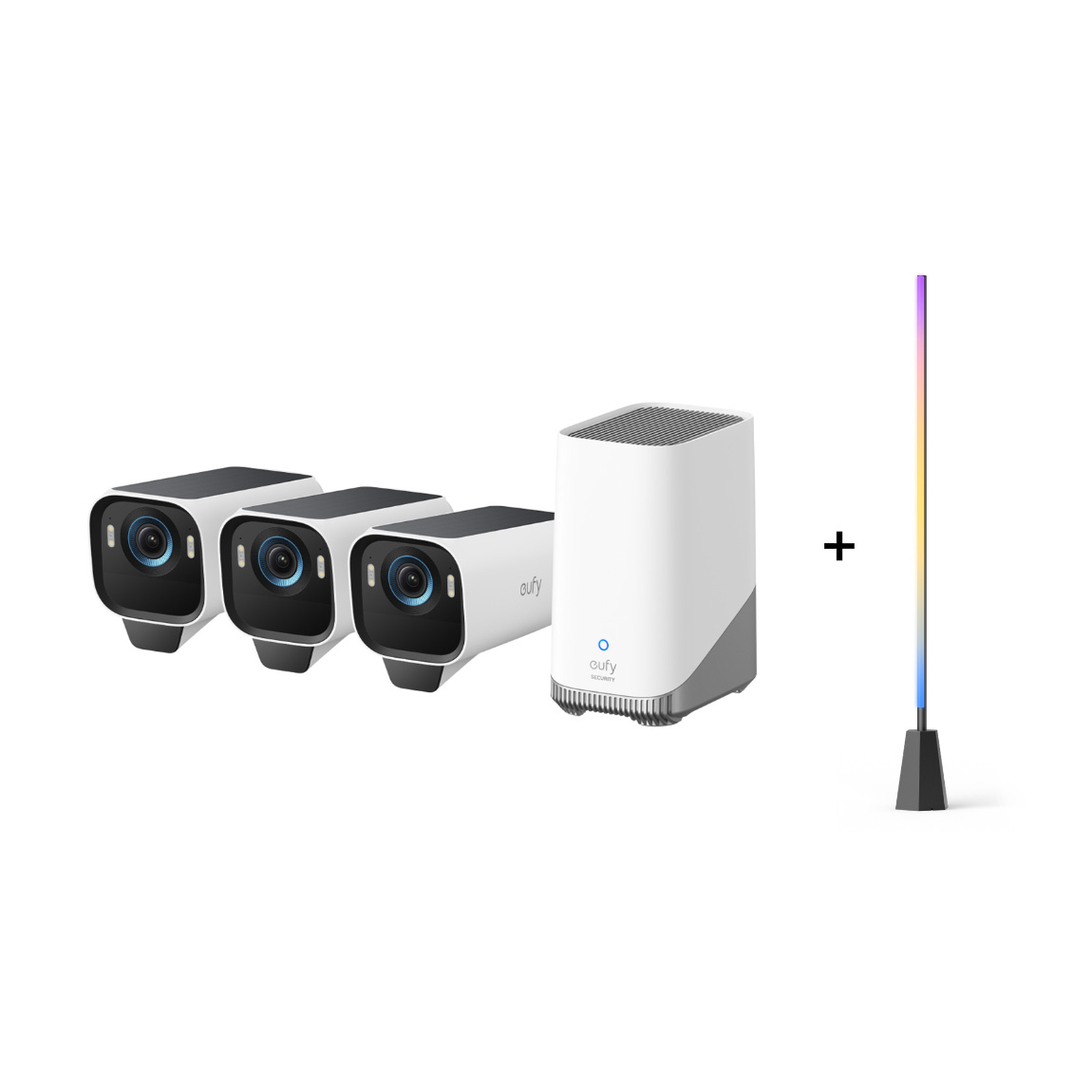 eufyCam S3 Pro Starter-Set 3+1- 3er-Kameraset mit HomeBase 3 + Zimmer Stehlampe E10