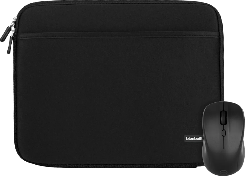 BlueBuilt Laptophülle Breite 32 cm 14 Zoll S Schwarz + Nexum kabellose Maus