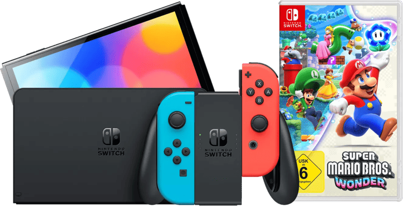 Nintendo Switch OLED Blau/Rot + Super Mario Bros. Wonder