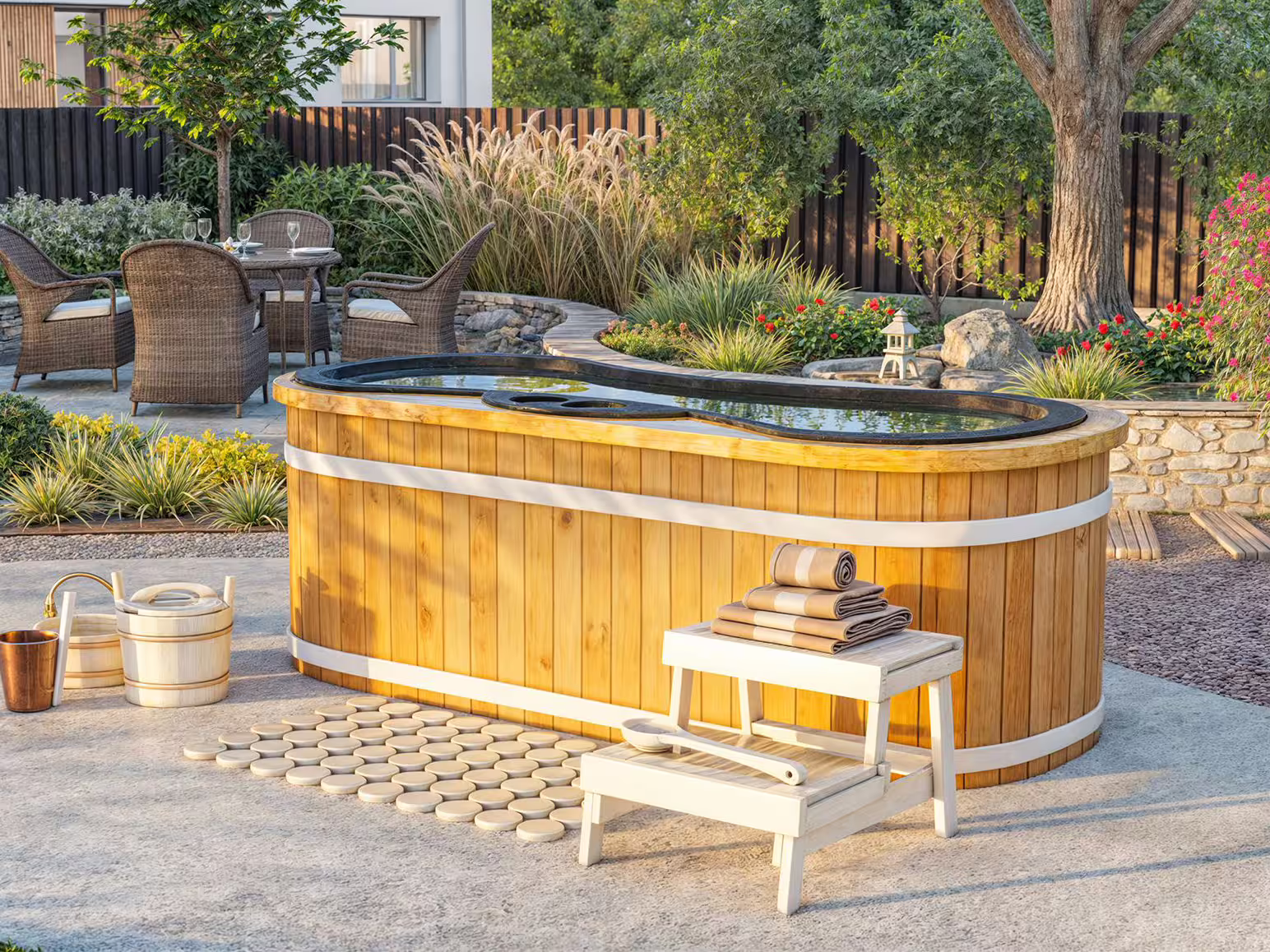 Outdoor-Holzbadewanne Modell Aqua Lounge