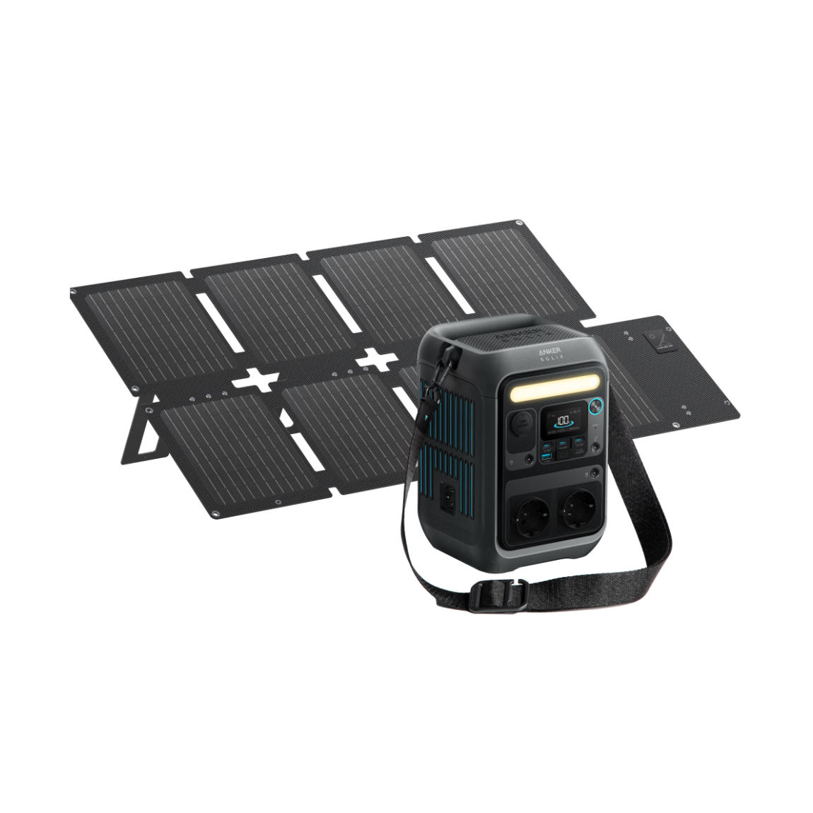 Anker SOLIX Offgrid-Set - mit faltbarem Solarpanel PS60 (60W) + tragbare Powerstation C300X (288 Wh, 300W) - Schwarz