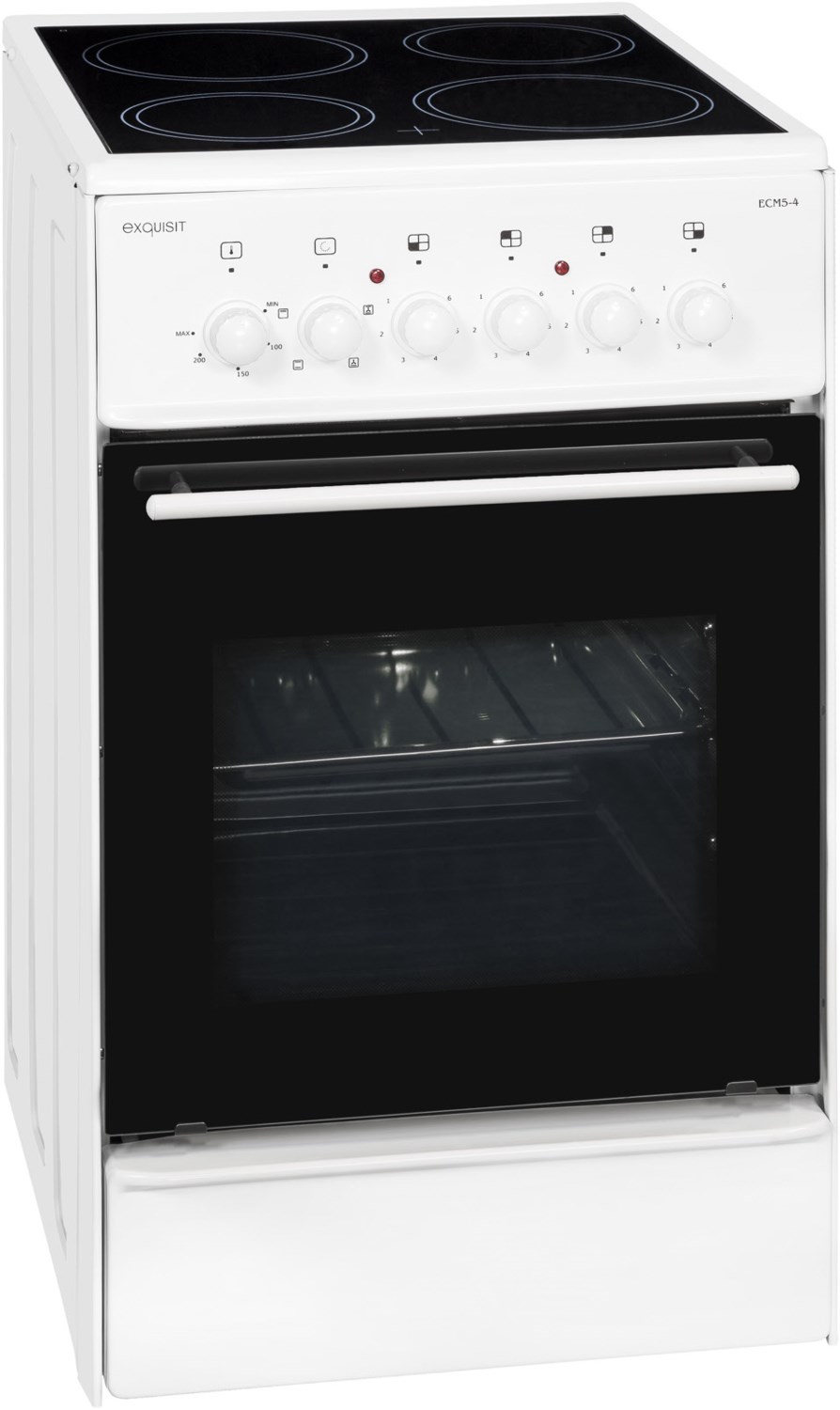 ECM 5 F-4 Elektroherd mit Glaskeramikfeld weiß, 46 l, 48,5 cm breit, A, 4 Kochzonen