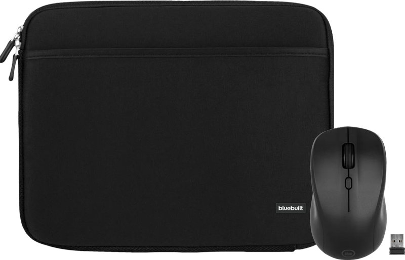 BlueBuilt Laptophülle Breite 37 cm 15-16 Zoll M Schwarz + Nexum kabellose Maus