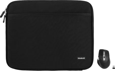 BlueBuilt Laptophülle Breite 37 cm 15 - 16 Zoll M Schwarz + Maximus Maus