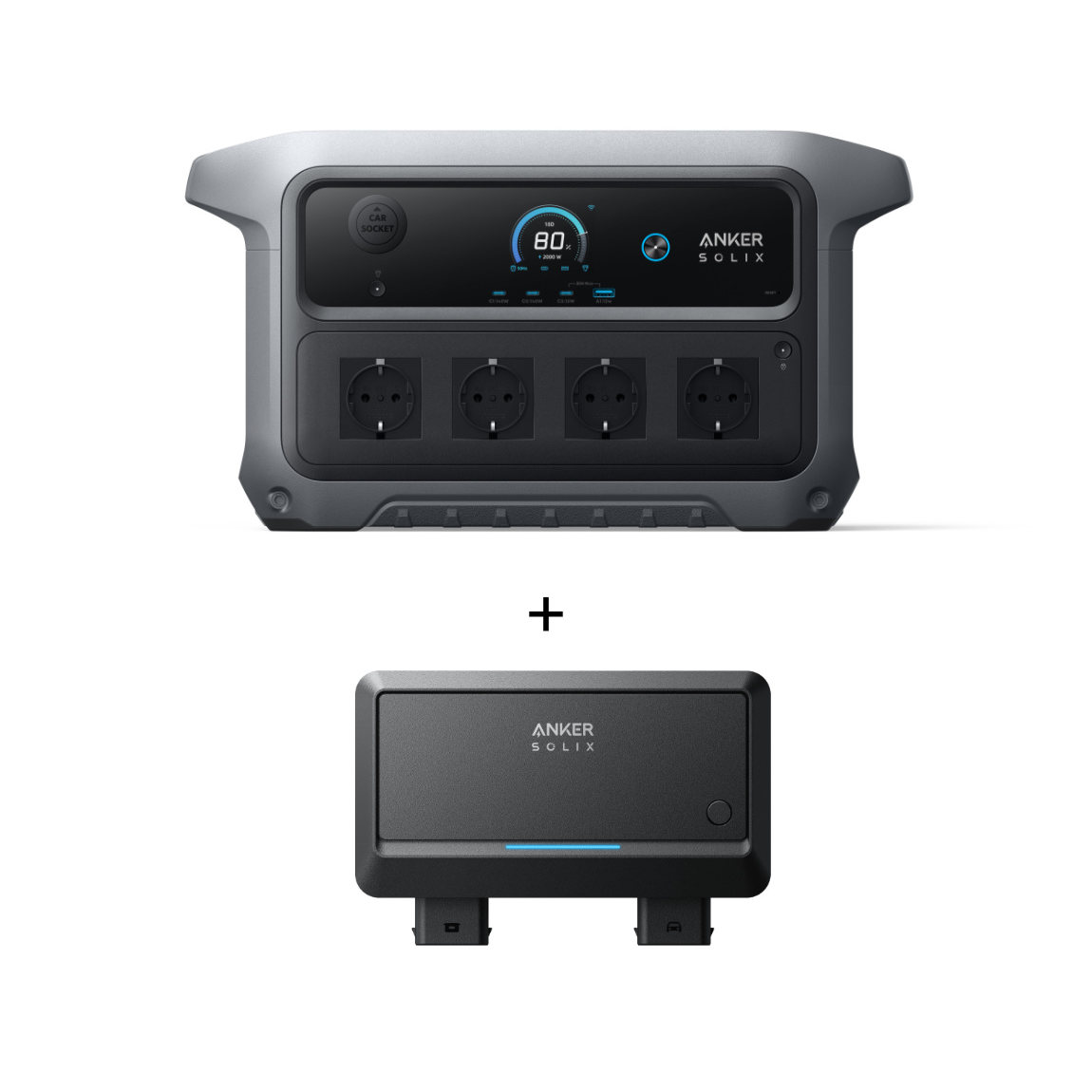 Anker SOLIX Set - mit tragbarer Powerstation C1000 (2. Gen.), 1.024Wh, 2.000W + Auto-Ladegerät