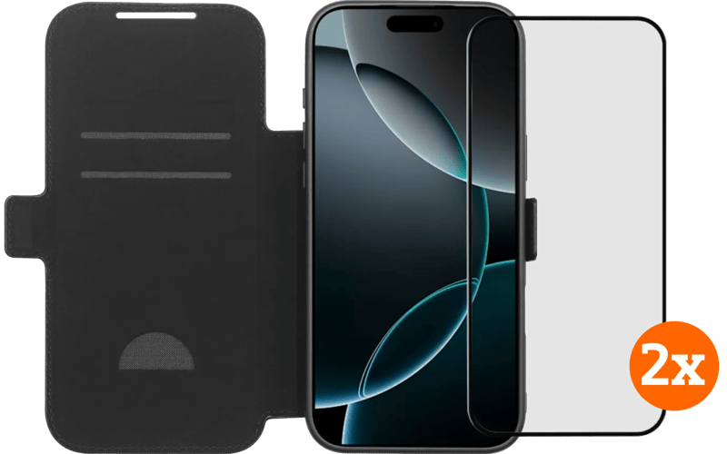 BlueBuilt Apple iPhone 17 Pro Max Book Case Leder Schwarz + Displayschutz Doppelpack